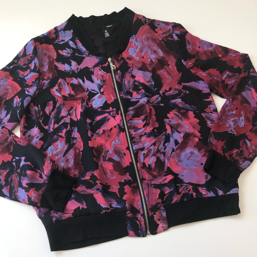 Aqua floral silky blazer